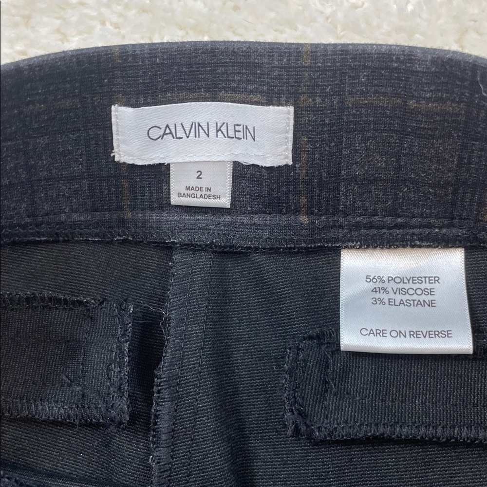 Calvin Klein Womens Pull On Stretch Charcoal Plaid Skinny Pants Sz 2 - Picture 2 of 10